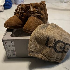UGG Kids Tan Boots and Beanie Set